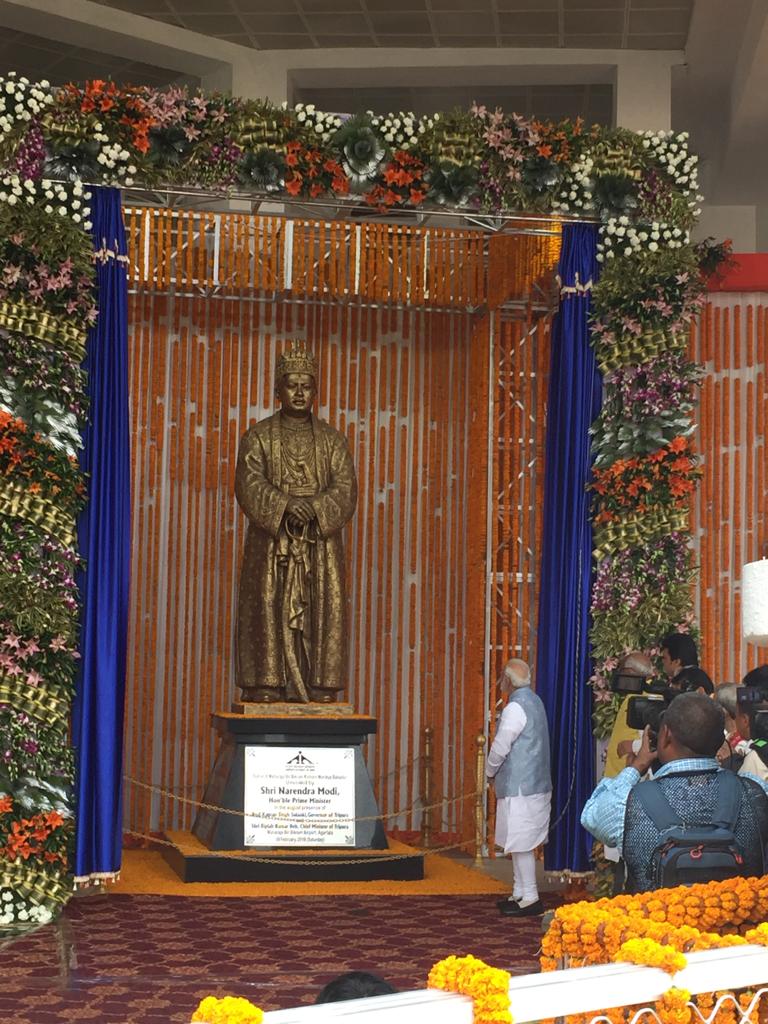 PM unveiled last independent King of Tripura Maharaja Bir Bikram Manikya's statue in Agartala Airport, MBB - named after the Maharaja